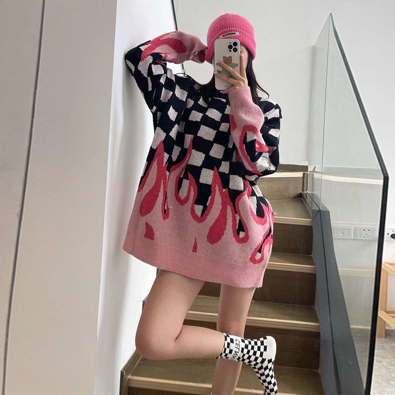 Oversize Fire Knitted Autumn Sweater
