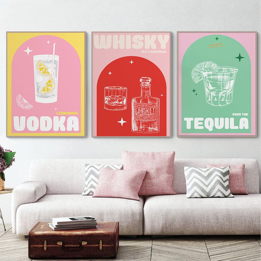 Nordic Retro Cocktails Canvas Wall Art