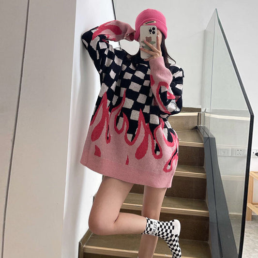Oversize Fire Knitted Autumn Sweater