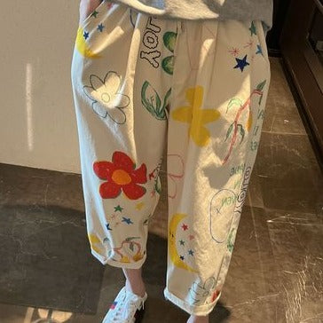 Summer Women Painted Printed Cropped Pants